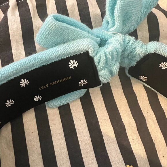 Lele Sadoughi Bow Tie Visor Terry Cloth Summer Sun Hat Aqua Blue - Picture 6 of 6